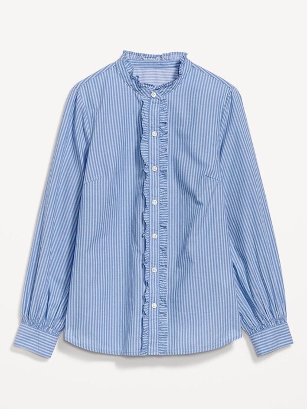 Old Navy Ruffle-Trimmed Striped Collarless Tuxedo Shirt